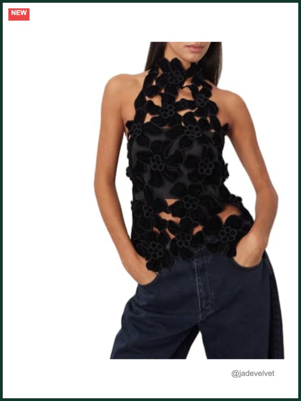 Women Hollow Out Floral Halter Top Embroidered Backless Mock Neck Crop Top